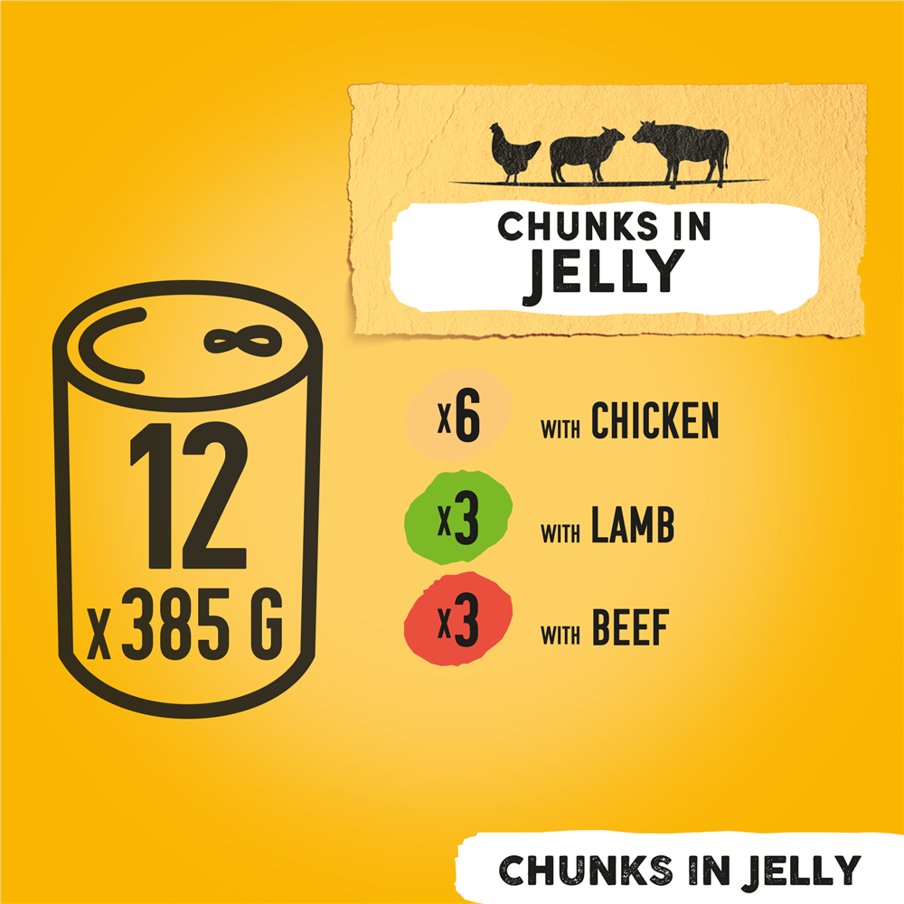 Pedigree Mixed Chunks in Jelly Wet Dog Food for Adult Dogs, 12 x 385g