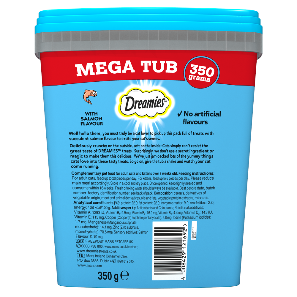 Dreamies Cat Treats with Salmon, 350g Mega Tub