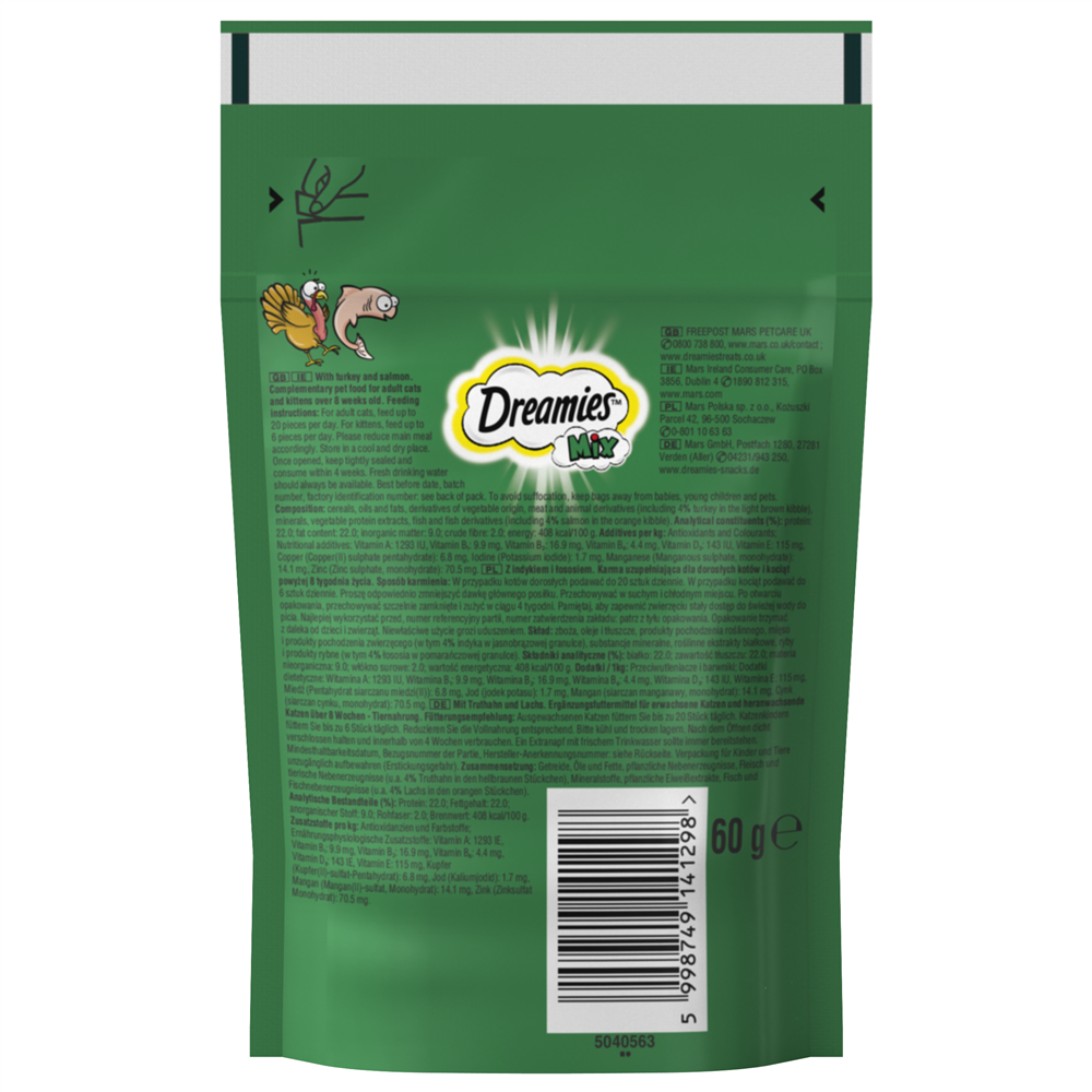 Dreamies Mix Cat Treats with Salmon and Turkey, 60g