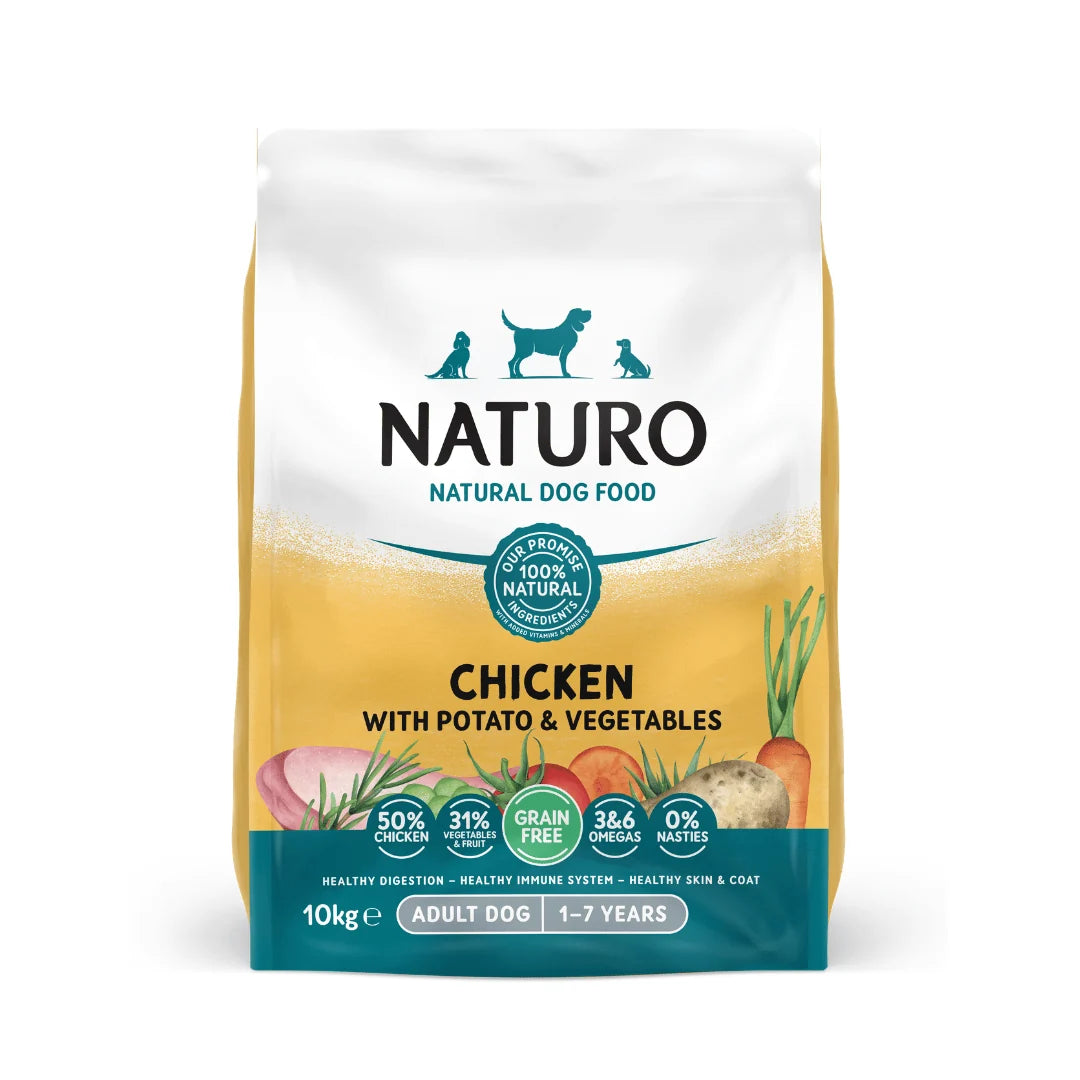 Naturo Grain Free Chicken & Potato with Vegetables Dry Dog Food for Adult Dogs, 10kg