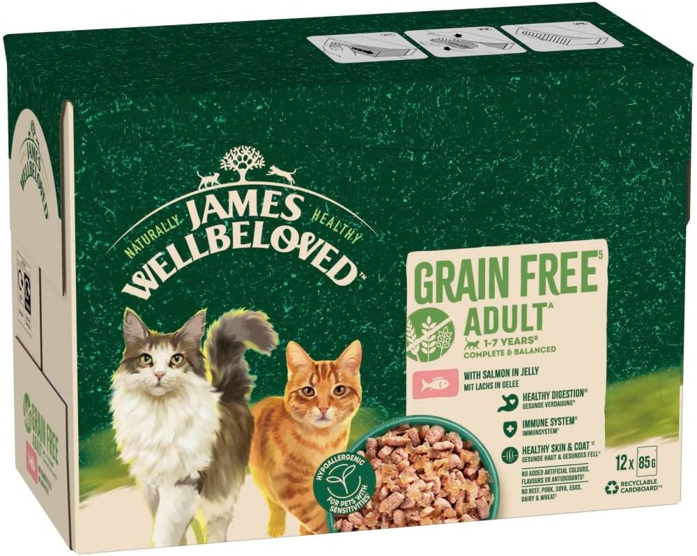 James Wellbeloved Grain Free Salmon in Jelly Wet Cat Food for Adult Dogs, 12 x 85g