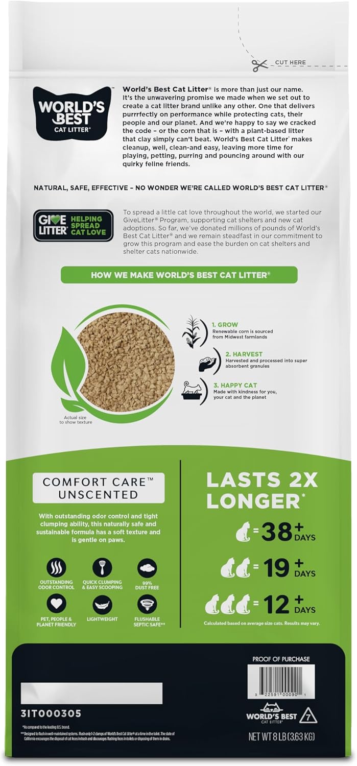 World's Best Comfort Care Unscented Cat Litter, 3.63kg