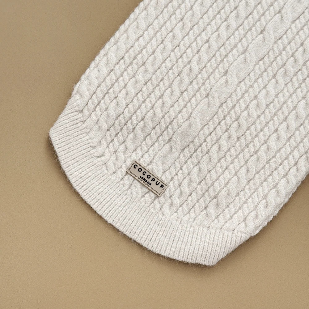 Cocopup White Mocha Cable Knit Dog Jumper, Medium