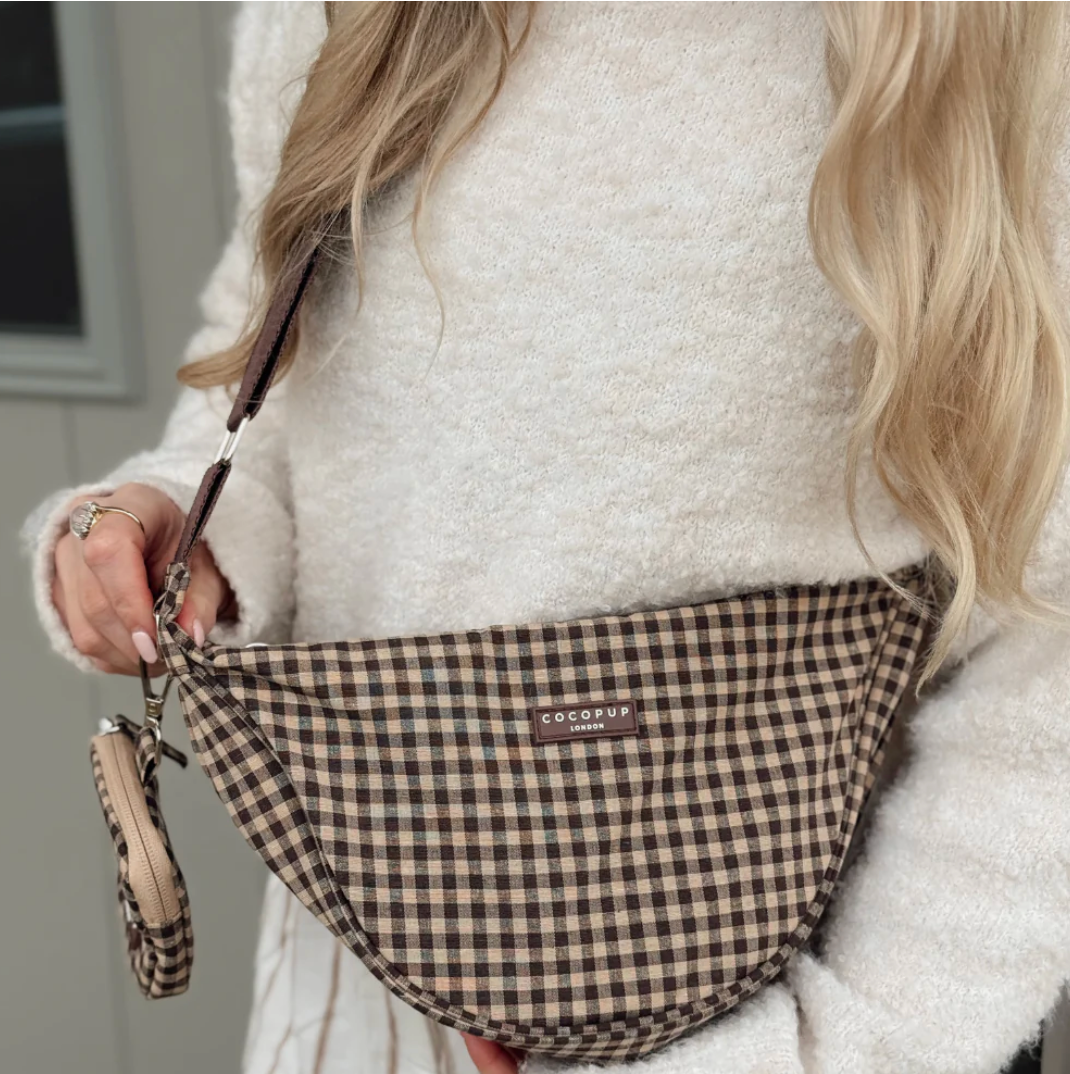 Cocopup Crossbody Crescent Dog Walking Bag, Cotswolds Check