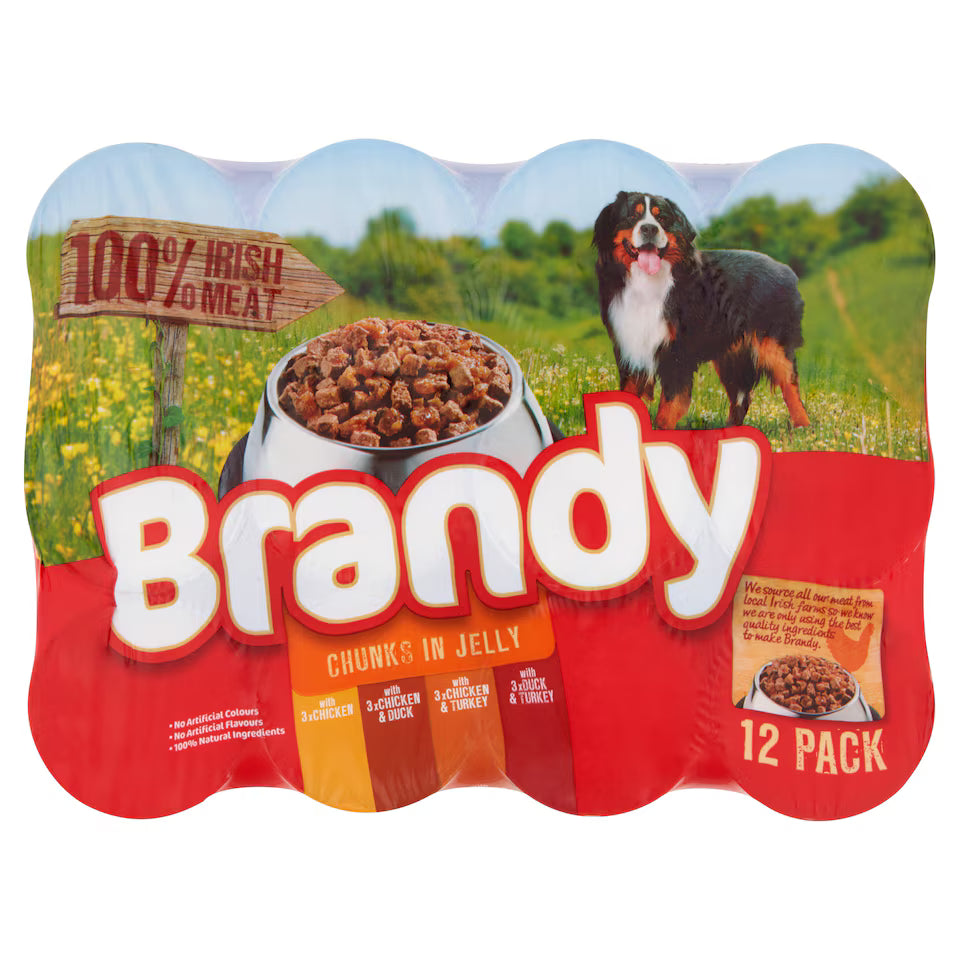 Brandy Chunks In Jelly Assorted Wet Dog Food for Adult Dogs, 12 x 395g