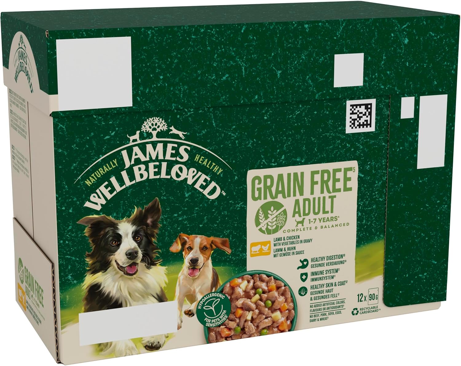 James Wellbeloved Grain Free Lamb & Chicken with Vegetables in Gravy Wet Dog Food, for Adult Dogs 12 x 90g
