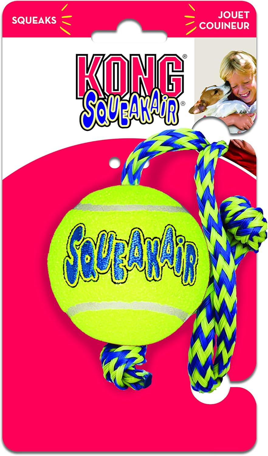Kong AirDog Squeaker Tennis Ball With Rope, Medium
