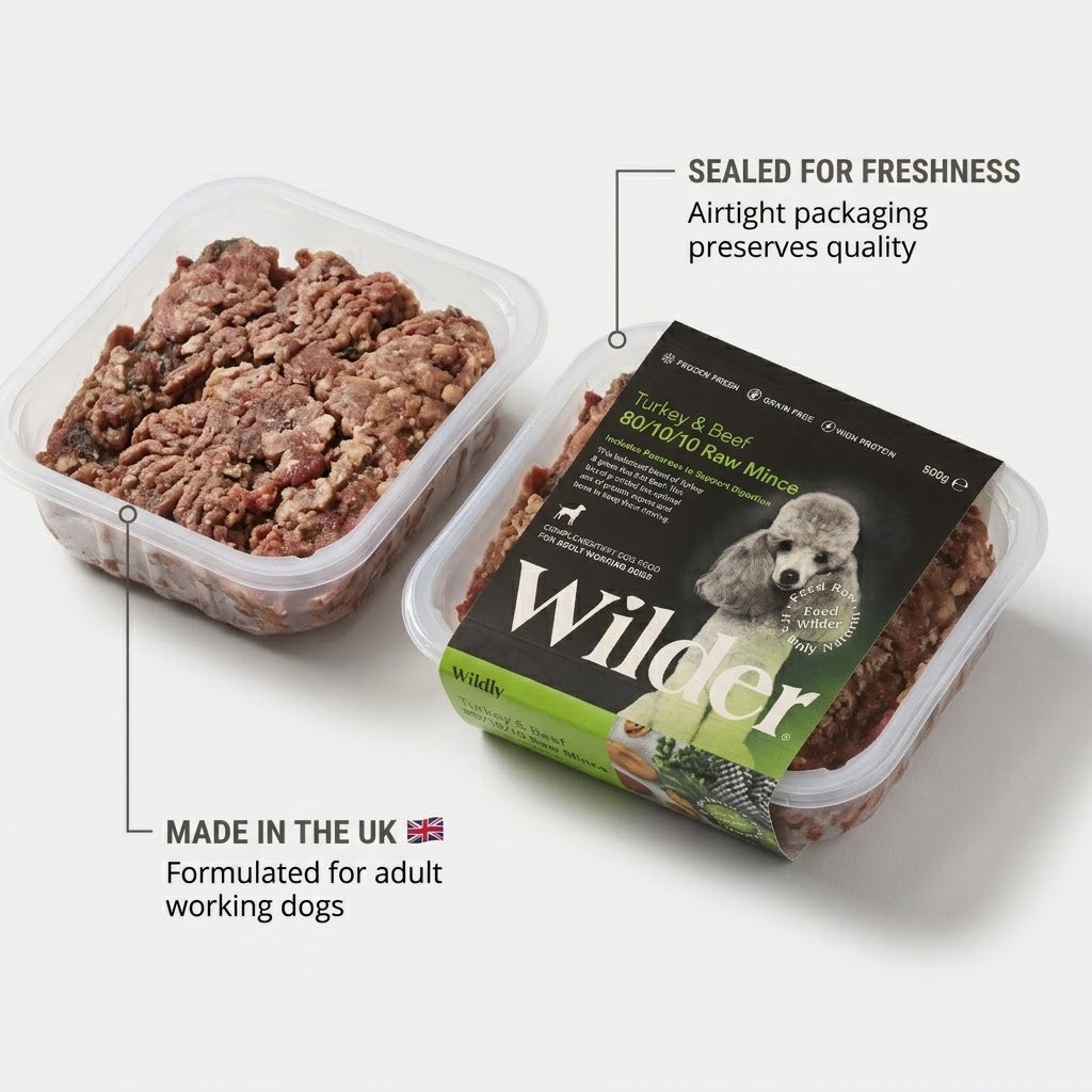 Wilder Turkey & Beef 80/10/10 Raw Mince for Adult Working Dogs, 500g