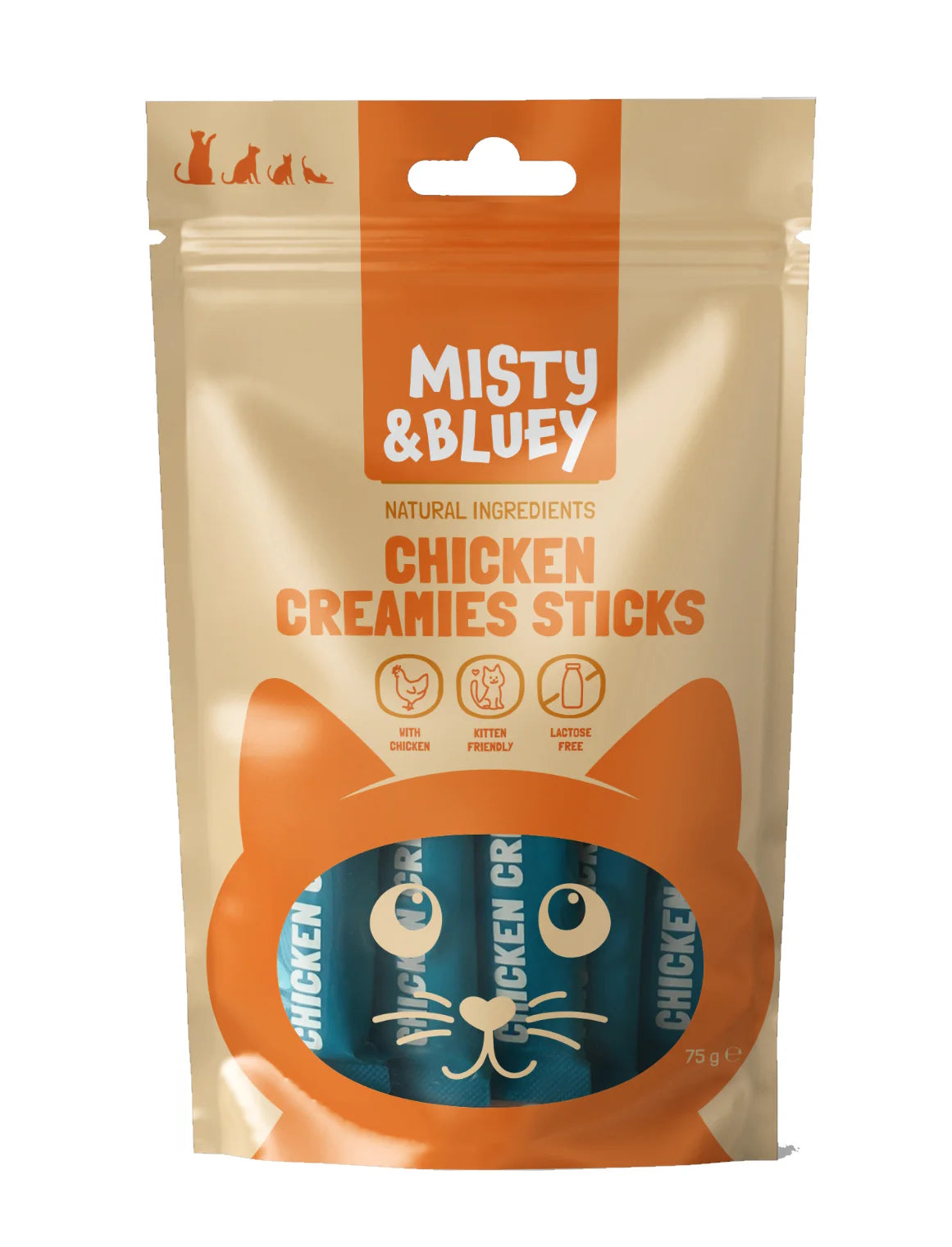 Misty & Bluey Chicken Creamies Sticks Cat Treats, 75g