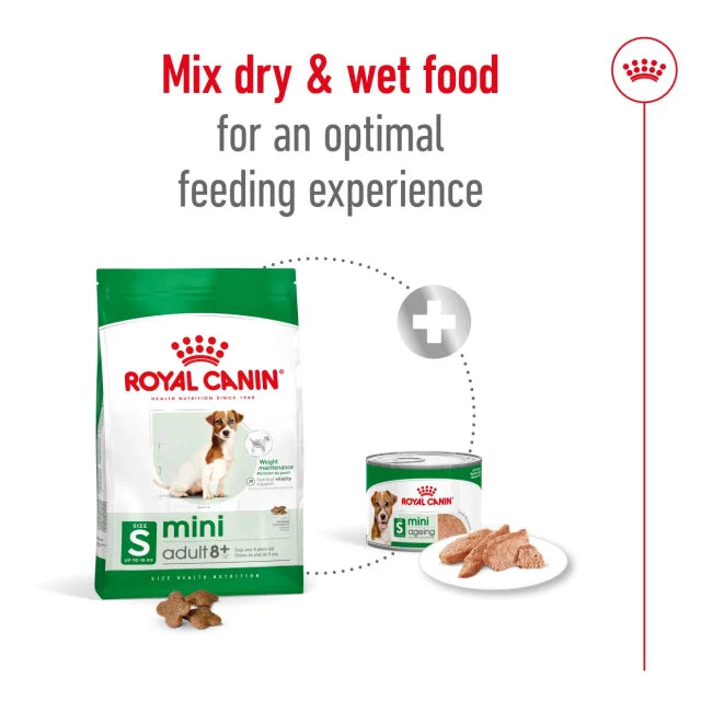 Royal Canin dog food packaging with text on optimal feeding experience