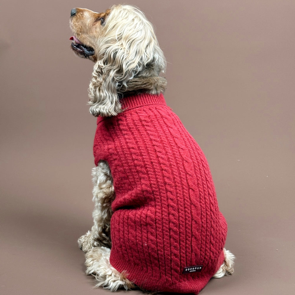 Cocopup Mulled Wine Cable Knit Dog Jumper