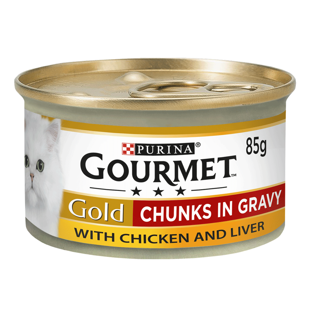 Gourmet Gold Chunks Chicken and Liver in Gravy Wet Cat Food for Adult Cats, 85g