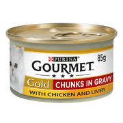 Gourmet Gold Chunks Chicken and Liver in Gravy Wet Cat Food for Adult Cats, 85g