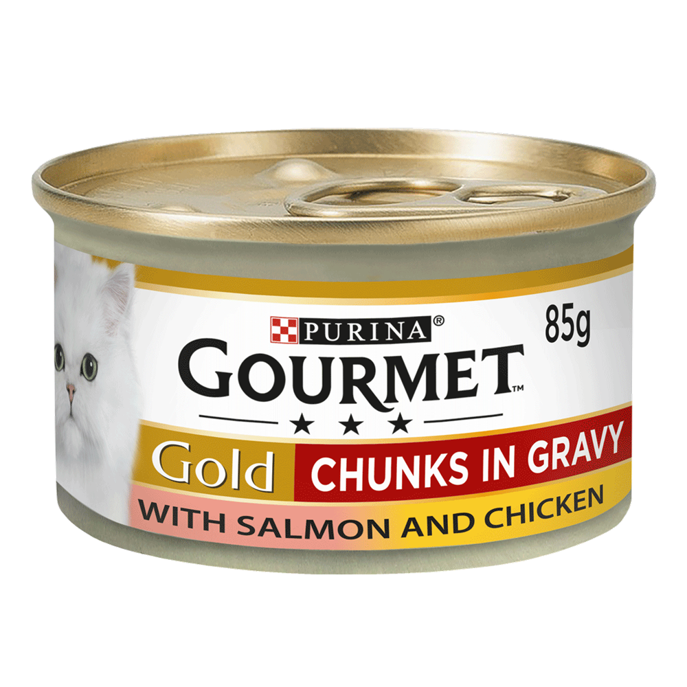 Gourmet Gold Chunks Salmon and Chicken in Gravy Wet Cat Food for Adult Cats, 85g