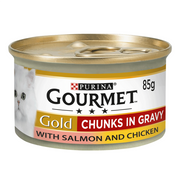 Gourmet Gold Chunks Salmon and Chicken in Gravy Wet Cat Food for Adult Cats, 85g