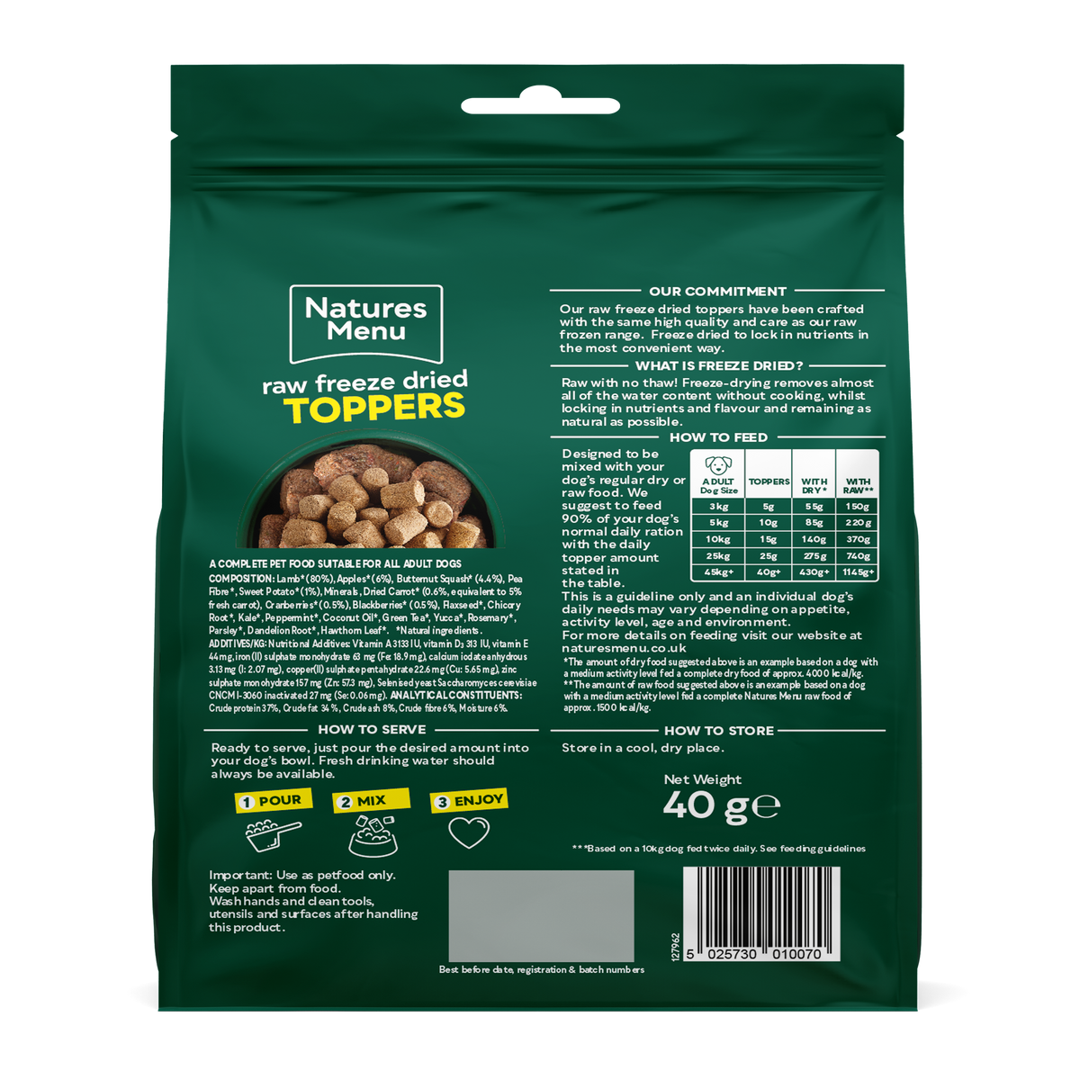 Natures Menu Lamb Raw Freeze Dried Topper, 40g