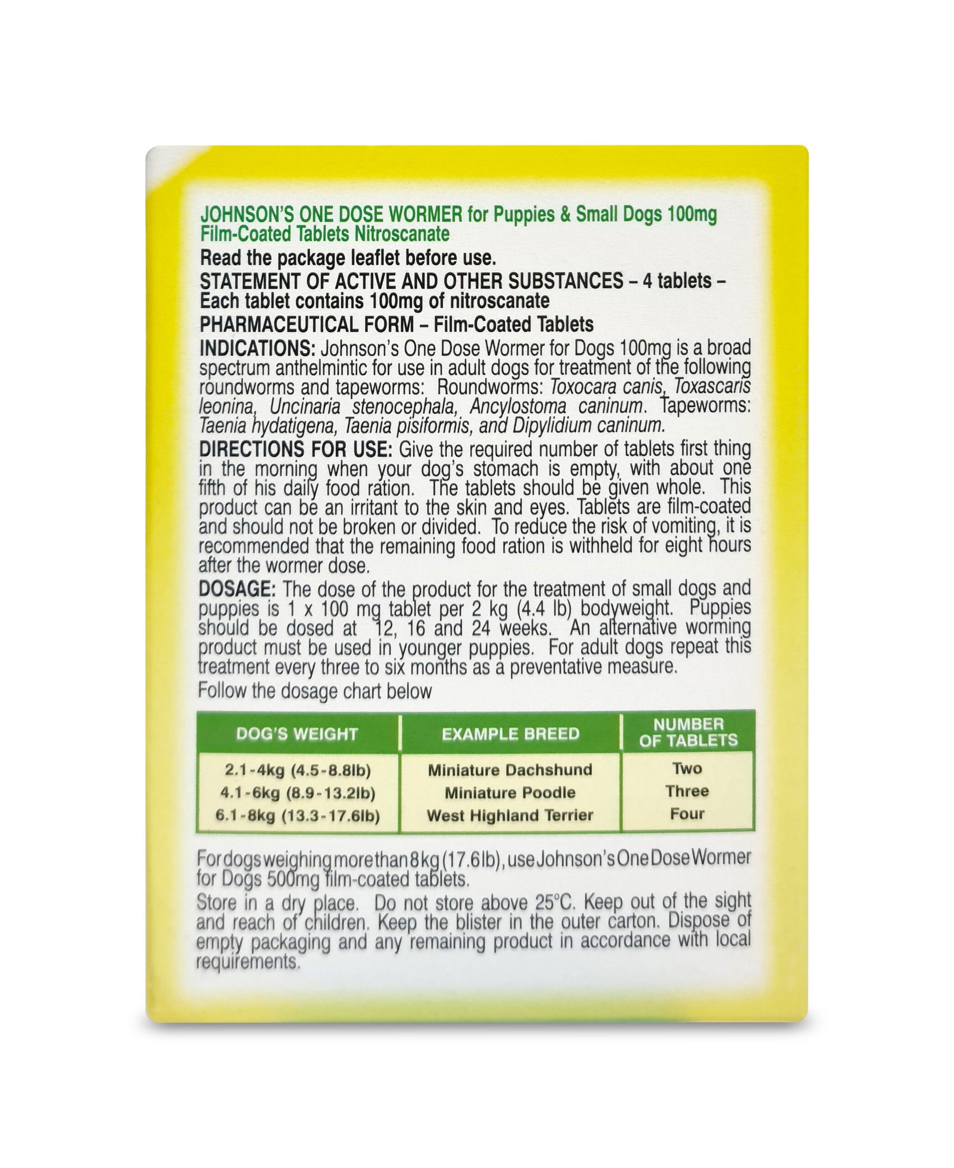 Johnson's One Dose Wormer for Small Breed Puppies & Adult Dogs, Size 1