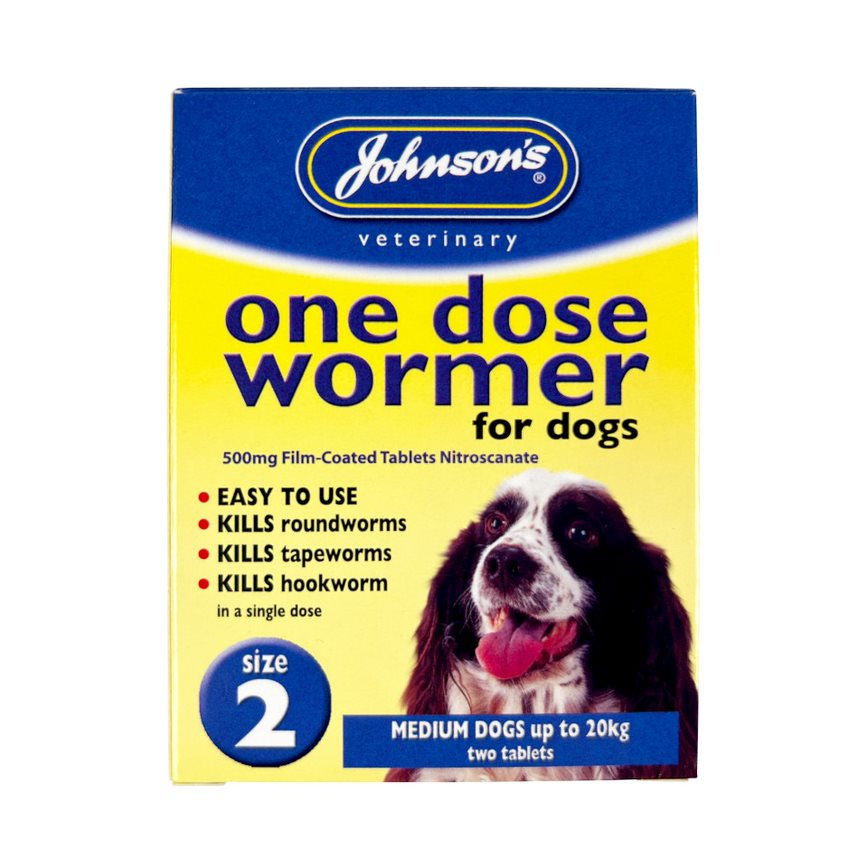 Johnson's One Dose Wormer for Medium Breed Puppies & Adult Dogs, Size 2