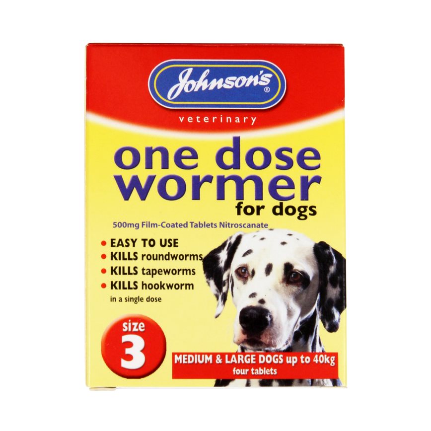 Johnson's One Dose Wormer for Medium & Large Breed Puppies & Adult Dogs, Size 3