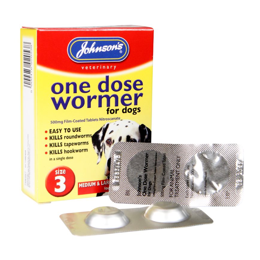 Johnson's One Dose Wormer for Medium & Large Breed Puppies & Adult Dogs, Size 3