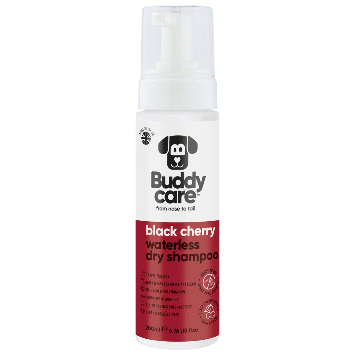 Buddycare Black Cherry Waterless Dry Dog Shampoo, 200ml