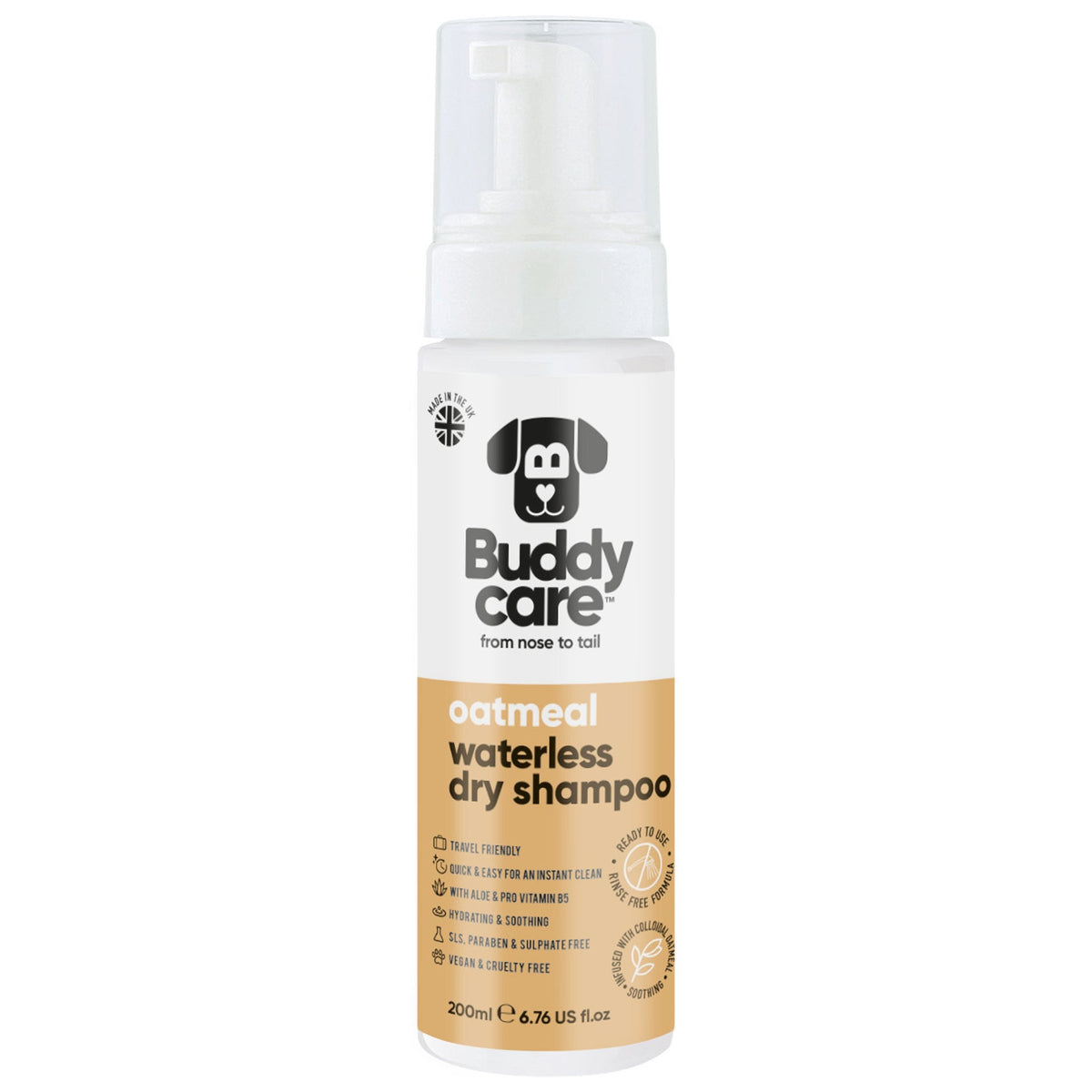 Buddycare Oatmeal Waterless Dry Dog Shampoo, 200ml