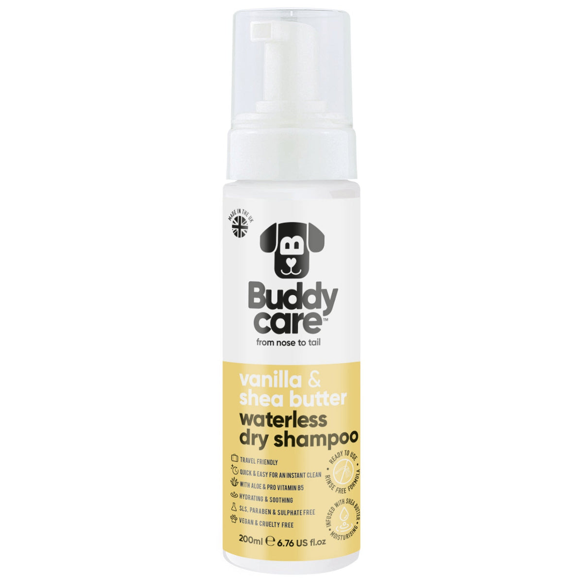 Buddycare Vanilla & Shea Butter Waterless Dry Dog Shampoo, 200ml