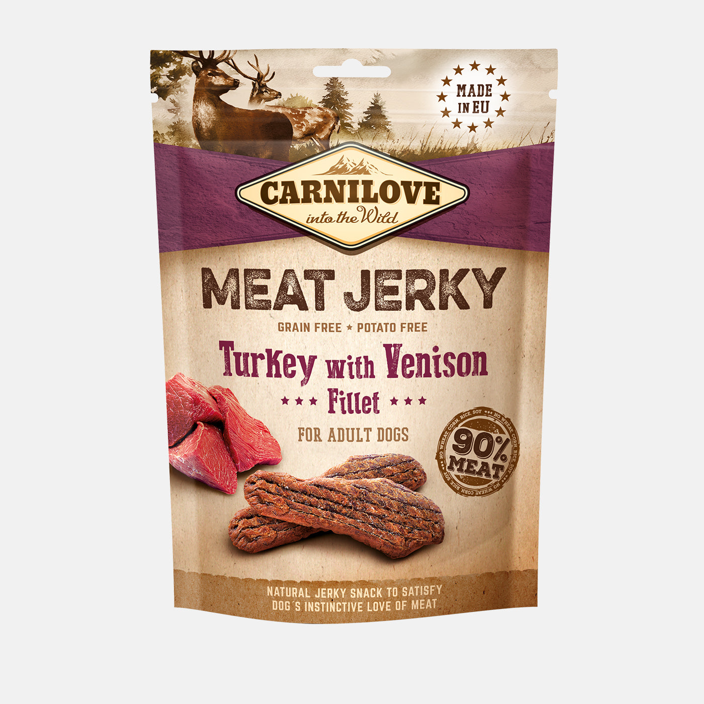 Carnilove Turkey with Venison Jerky Fillet Dog Treat for Adult Dogs, 100g