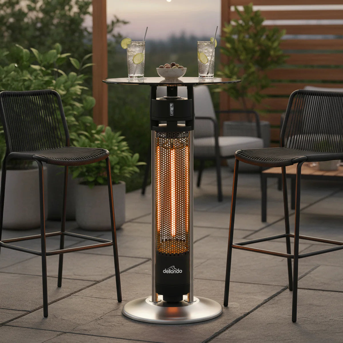Dellonda 95cm Bistro Table with 1600W Heater, Black/Stainless Steel
