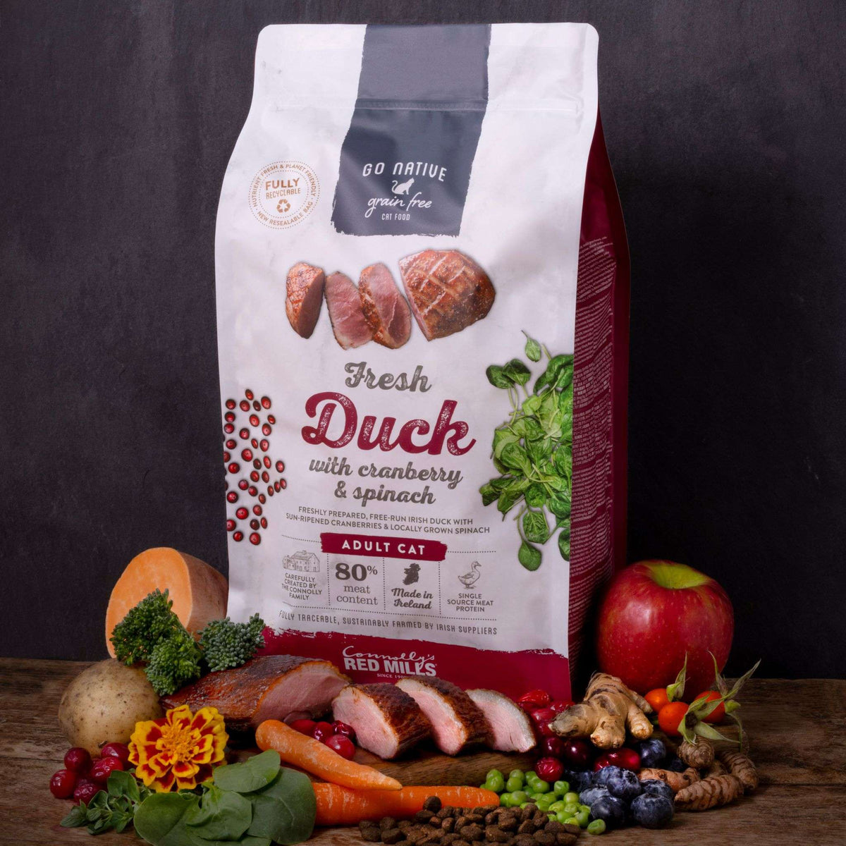 Red Mills Go Native Fresh Duck with Cranberry & Spinach Dry Cat Food for Adult Cats, 300g