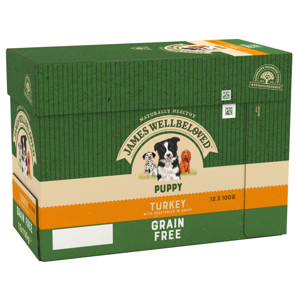 James Wellbeloved Grain Free Turkey with Vegetables in Gravy Wet Dog Food for Puppies, 12 x 100g