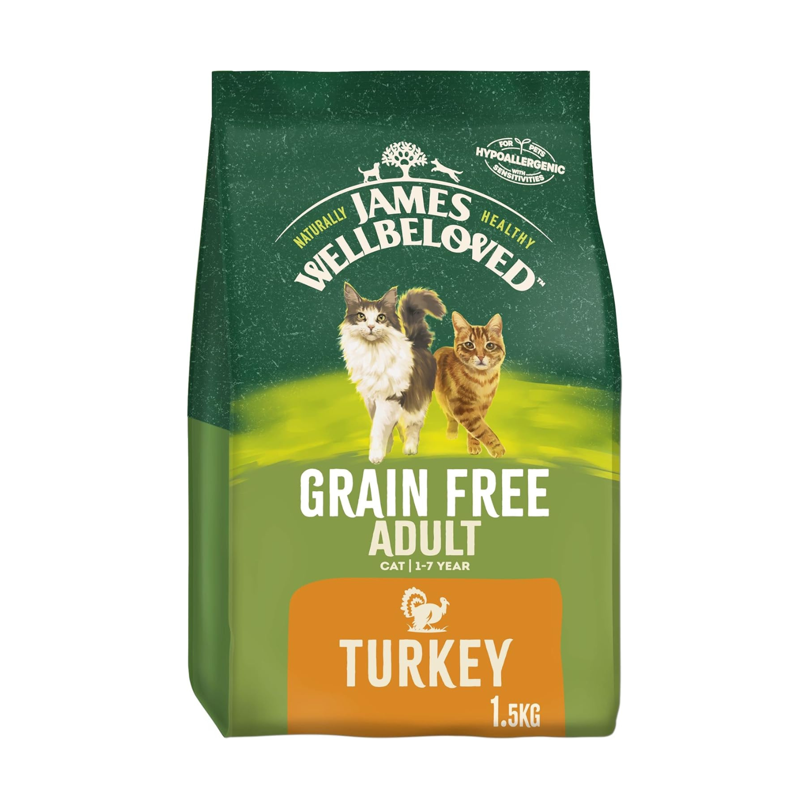 James Wellbeloved Grain Free Turkey Dry Cat Food for Adult Cats, 1.5kg