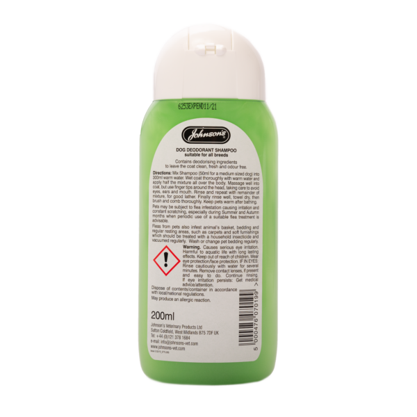 Johnson's Dog Deodorant Shampoo, 200ml