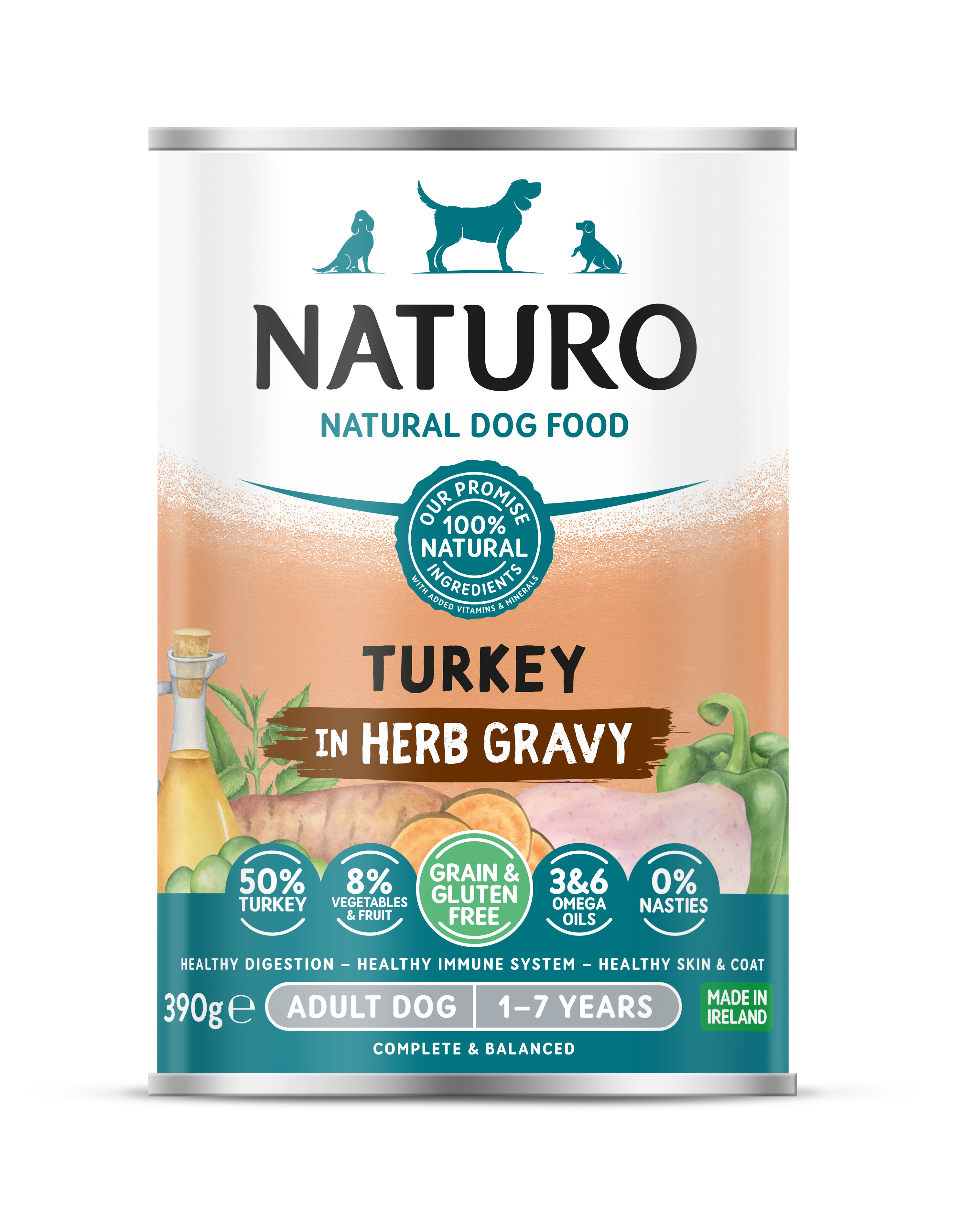 Naturo Grain & Gluten Free Turkey in a Herb Gravy Wet Dog Food for Adult Dogs, 390g
