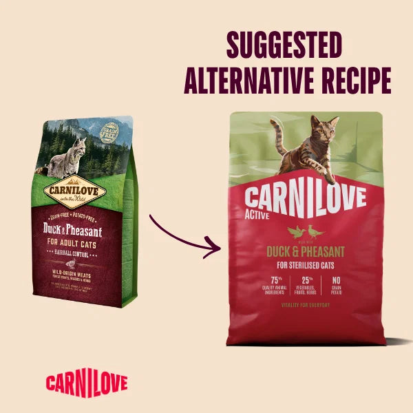 Carnilove Duck & Pheasant Dry Cat Food for Adult Sterilised Cats
