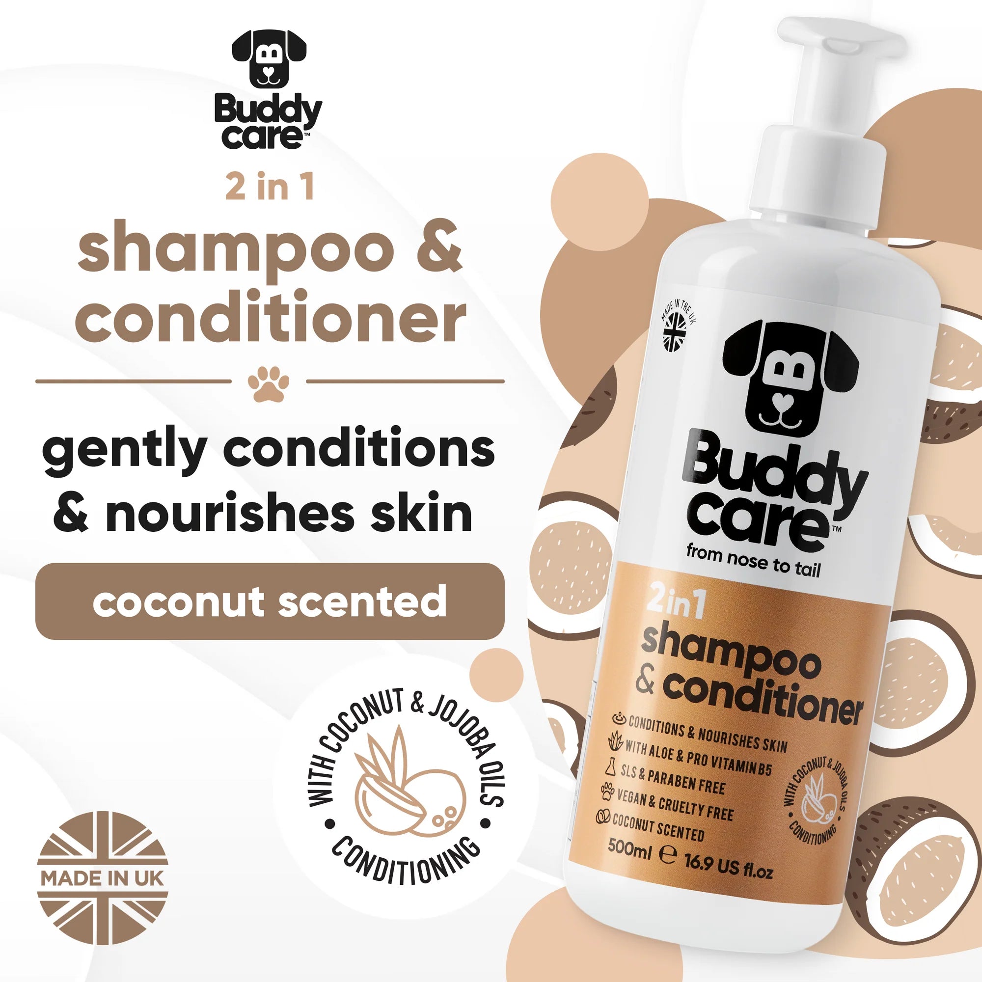 Buddycare 2in1 Dog Shampoo & Conditioner, 500ml