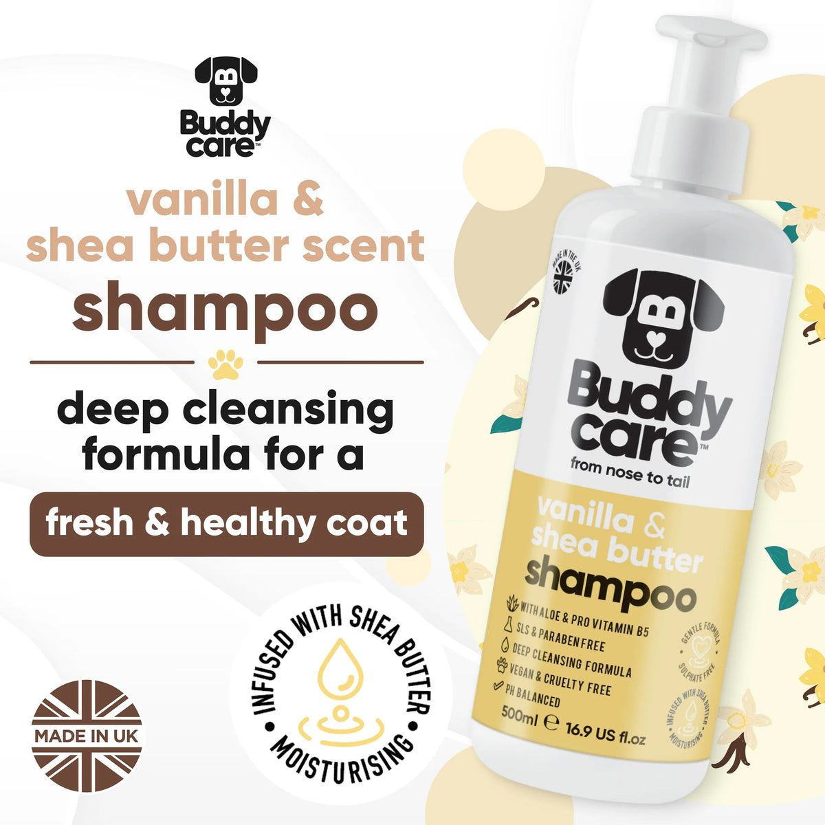 Buddycare Vanilla & Shea Butter Dog Shampoo, 500ml