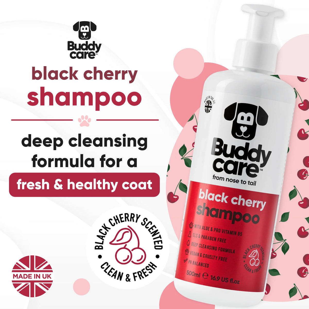 Buddycare Black Cherry Dog Shampoo, 500ml