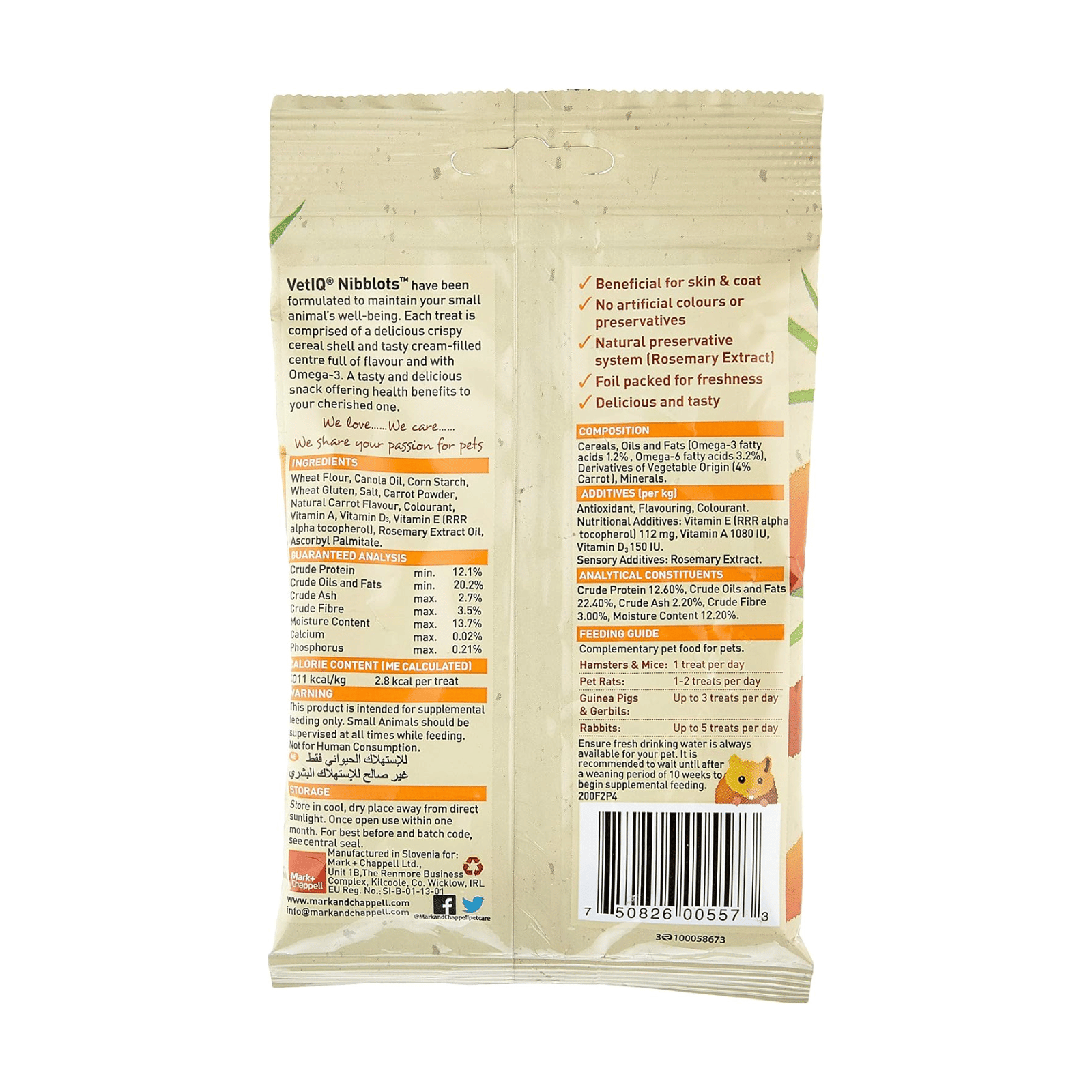 Vet IQ Carrot Nibblots For Small Animals, 30g