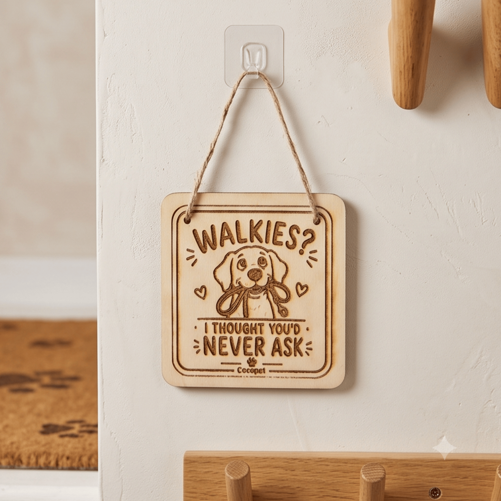 “Walkies?” Hanging Sign – Funny Dog Door Hanger