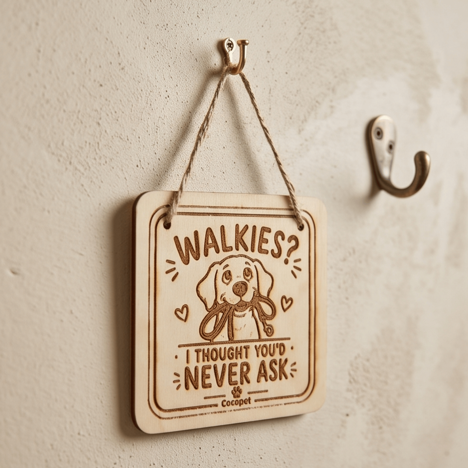 “Walkies?” Hanging Sign – Funny Dog Door Hanger