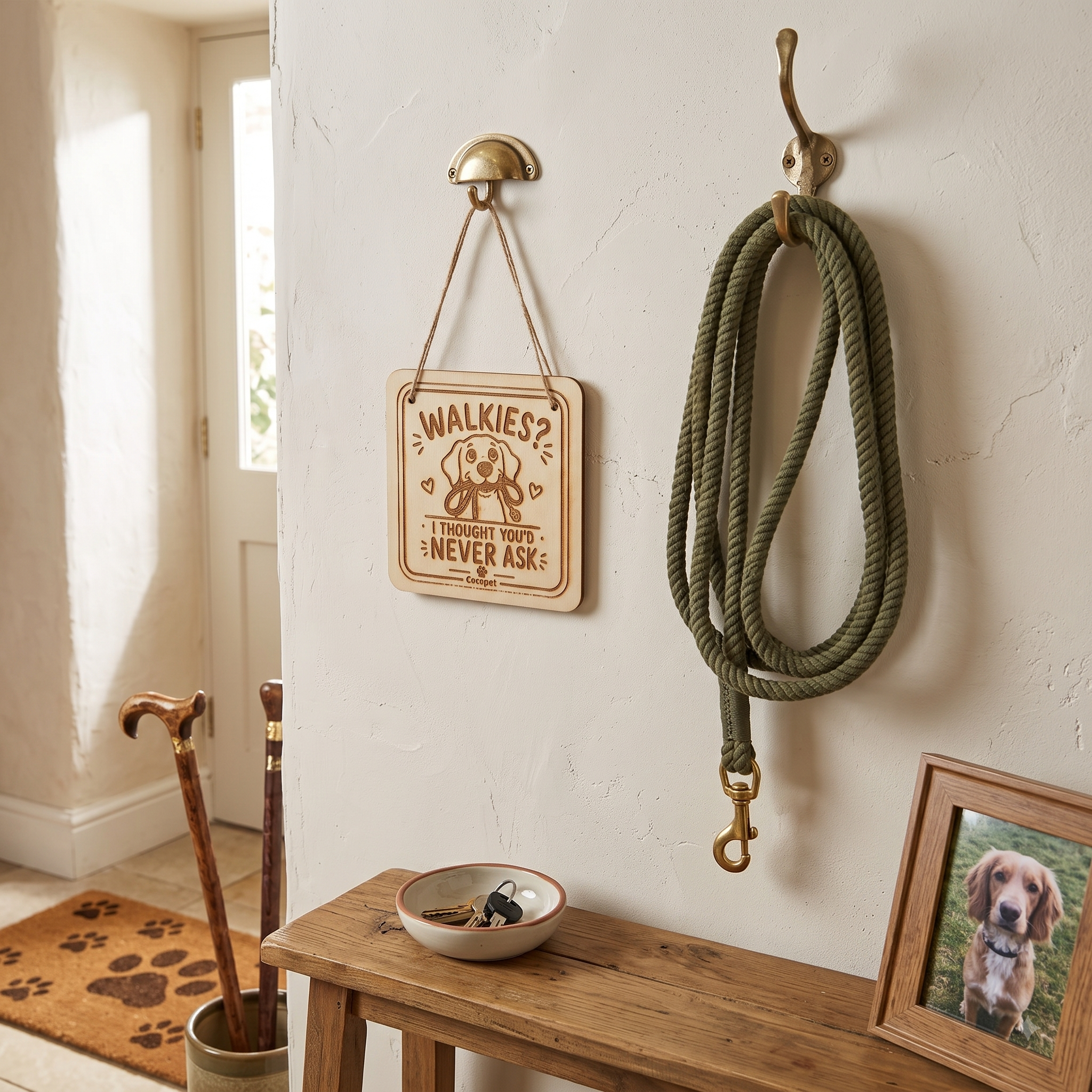 “Walkies?” Hanging Sign – Funny Dog Door Hanger