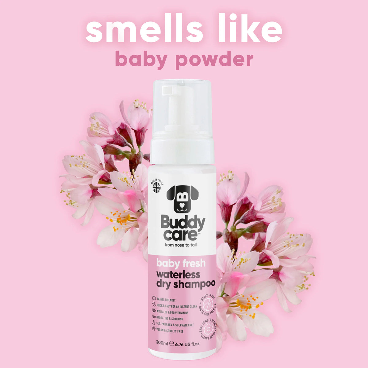 Buddycare Baby Fresh Waterless Dry Dog Shampoo, 200ml
