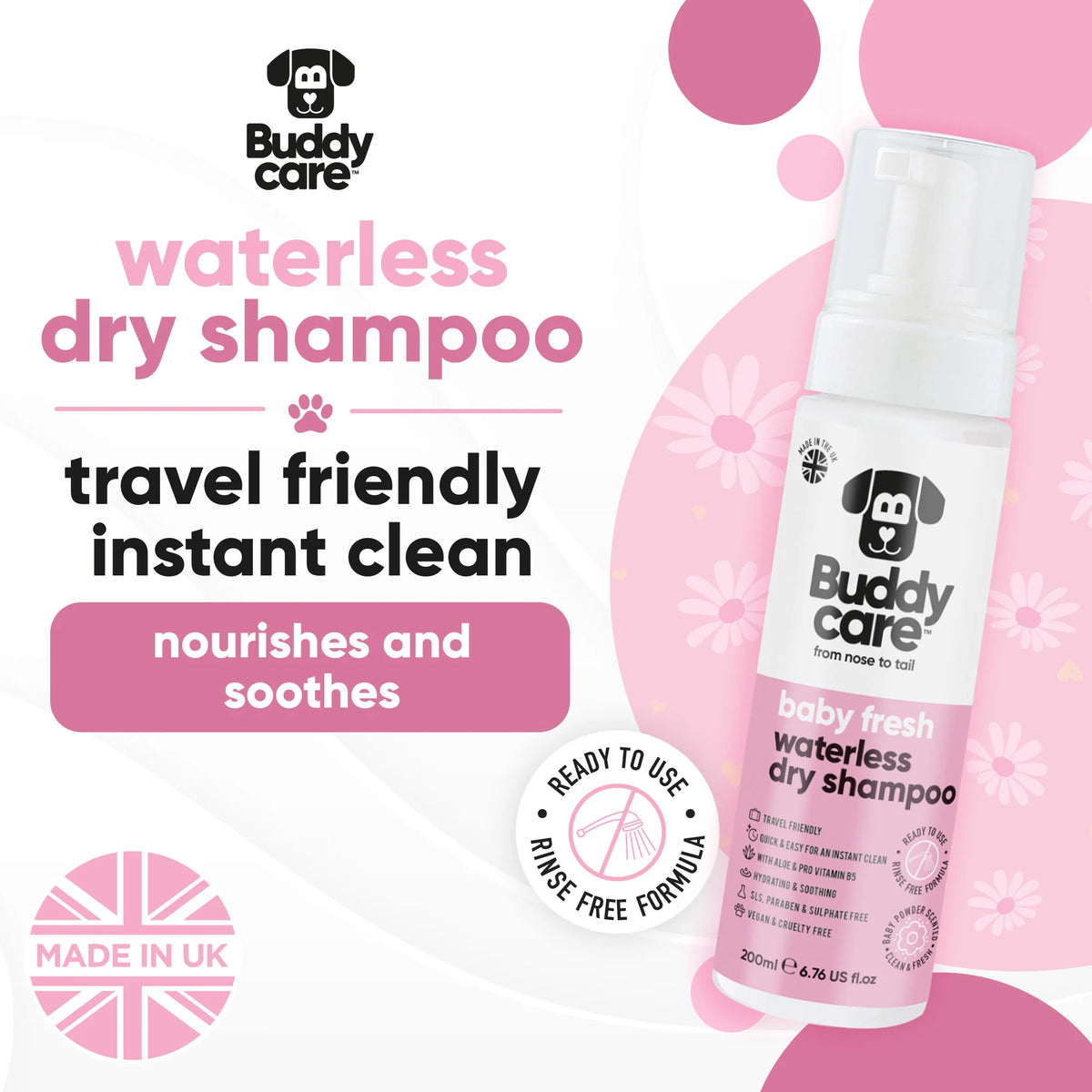 Buddycare Baby Fresh Waterless Dry Dog Shampoo, 200ml