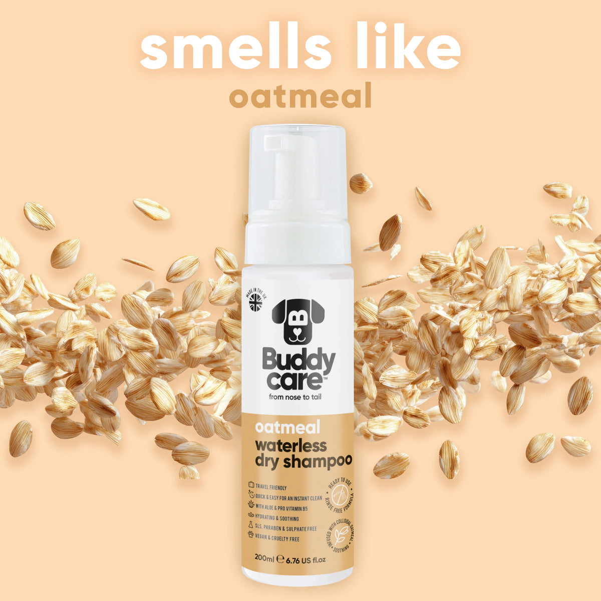 Buddycare Oatmeal Waterless Dry Dog Shampoo, 200ml