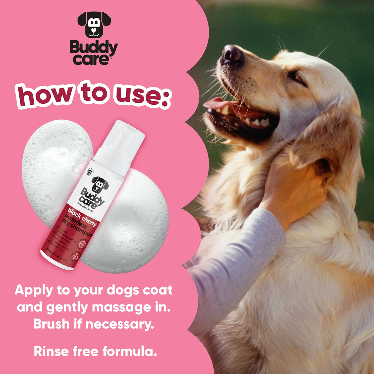 Buddycare Black Cherry Waterless Dry Dog Shampoo, 200ml