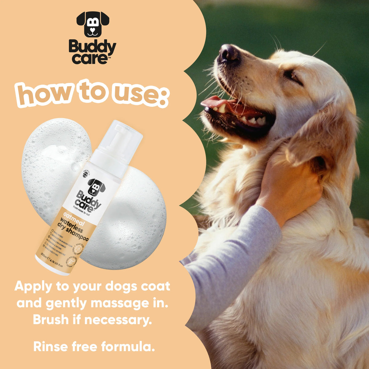 Buddycare Oatmeal Waterless Dry Dog Shampoo, 200ml