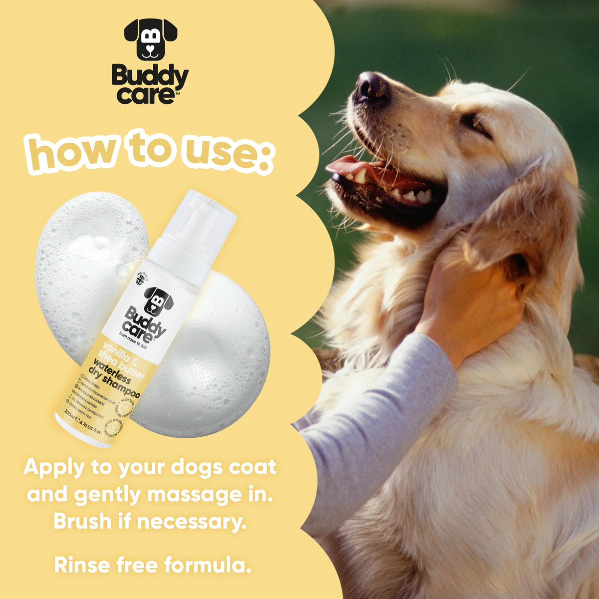 Buddycare Vanilla & Shea Butter Waterless Dry Dog Shampoo, 200ml
