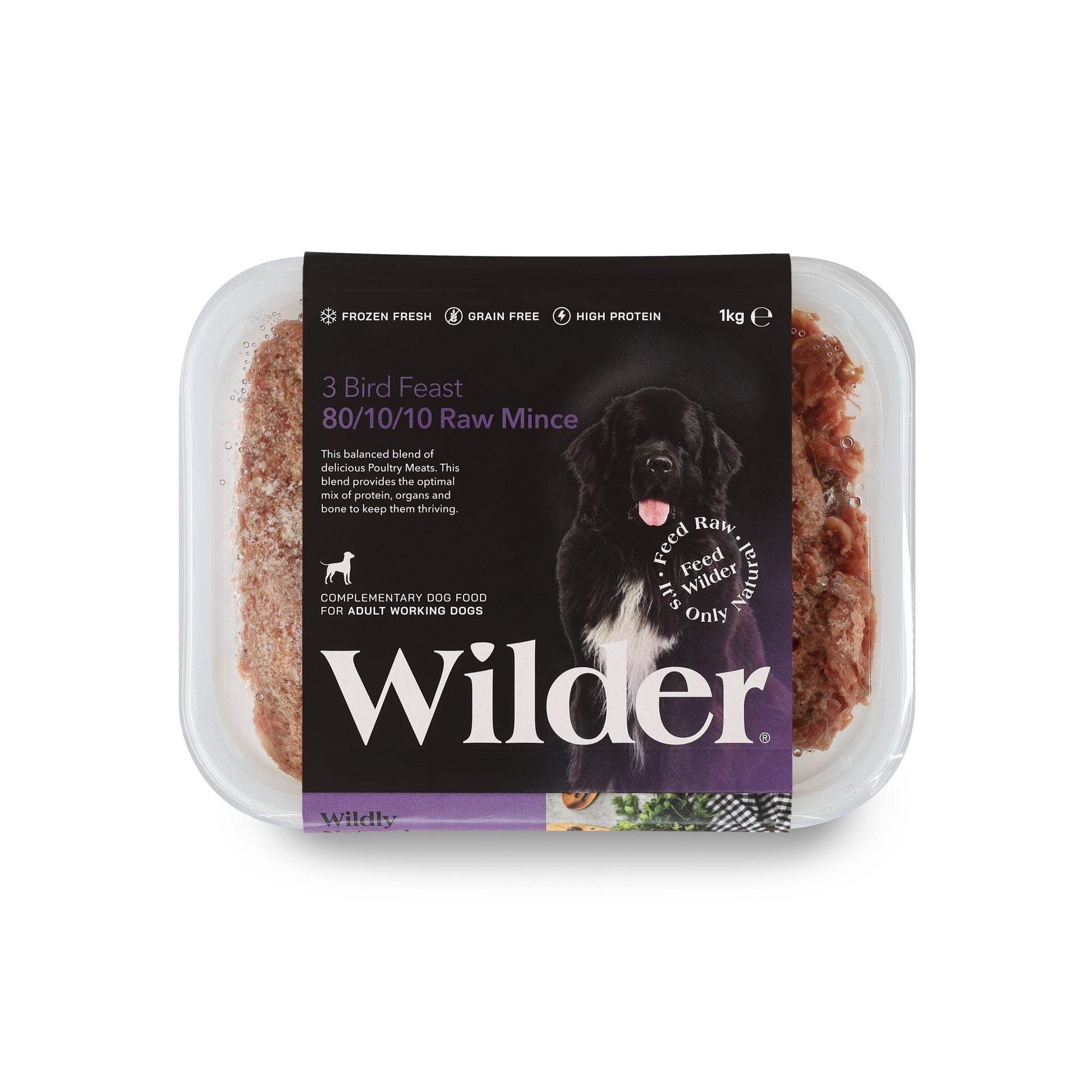 Wilder Three Bird Feast 80/10/10 Raw Mince for Adult Working Dogs, 500g