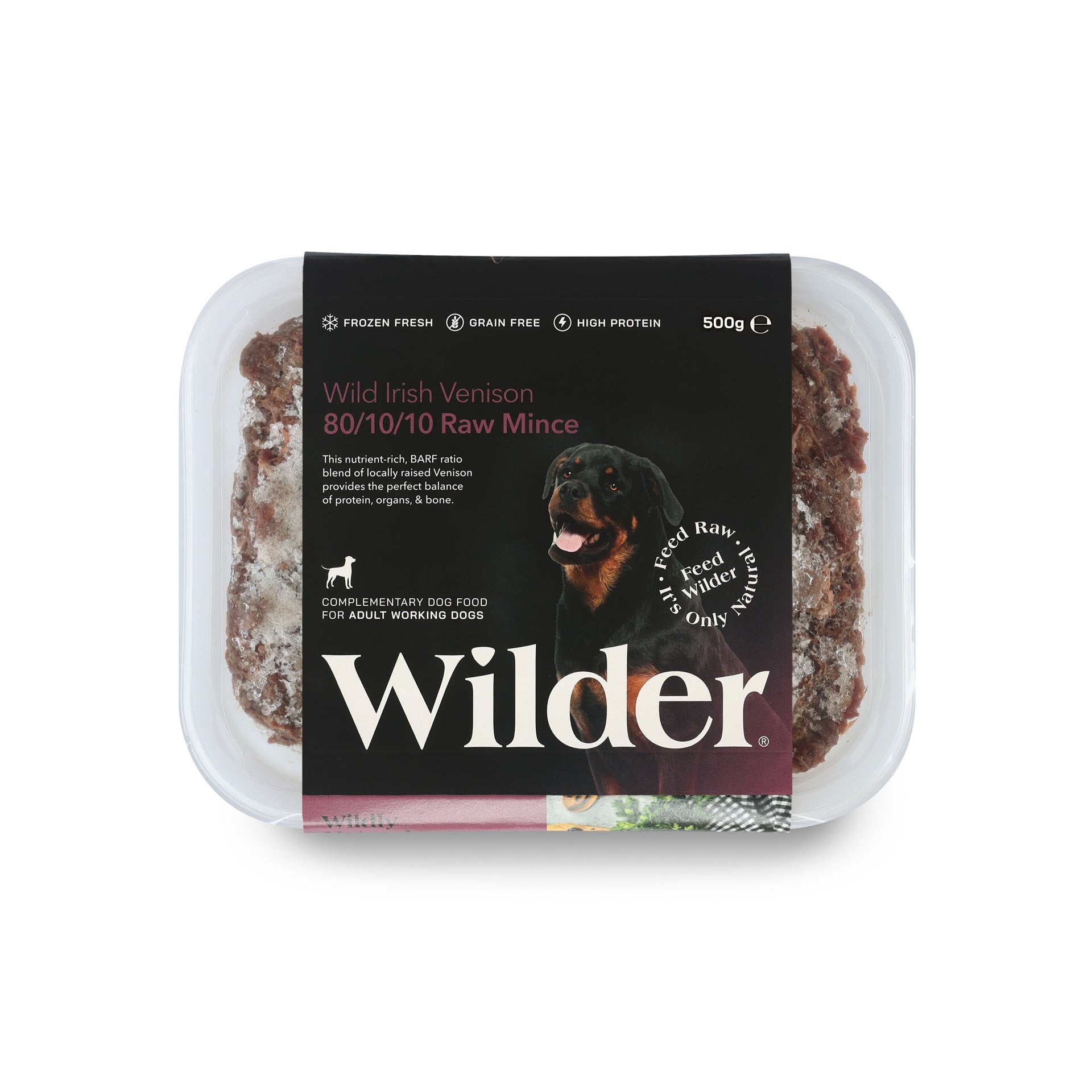 Wilder Wild Irish Venison 80/10/10 Raw Mince for Adult Working Dogs, 500g